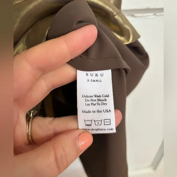 BURU Gold Lamé Long Sleeve Button Up Bow Midi Dress Size XS - Picture 10 of 14